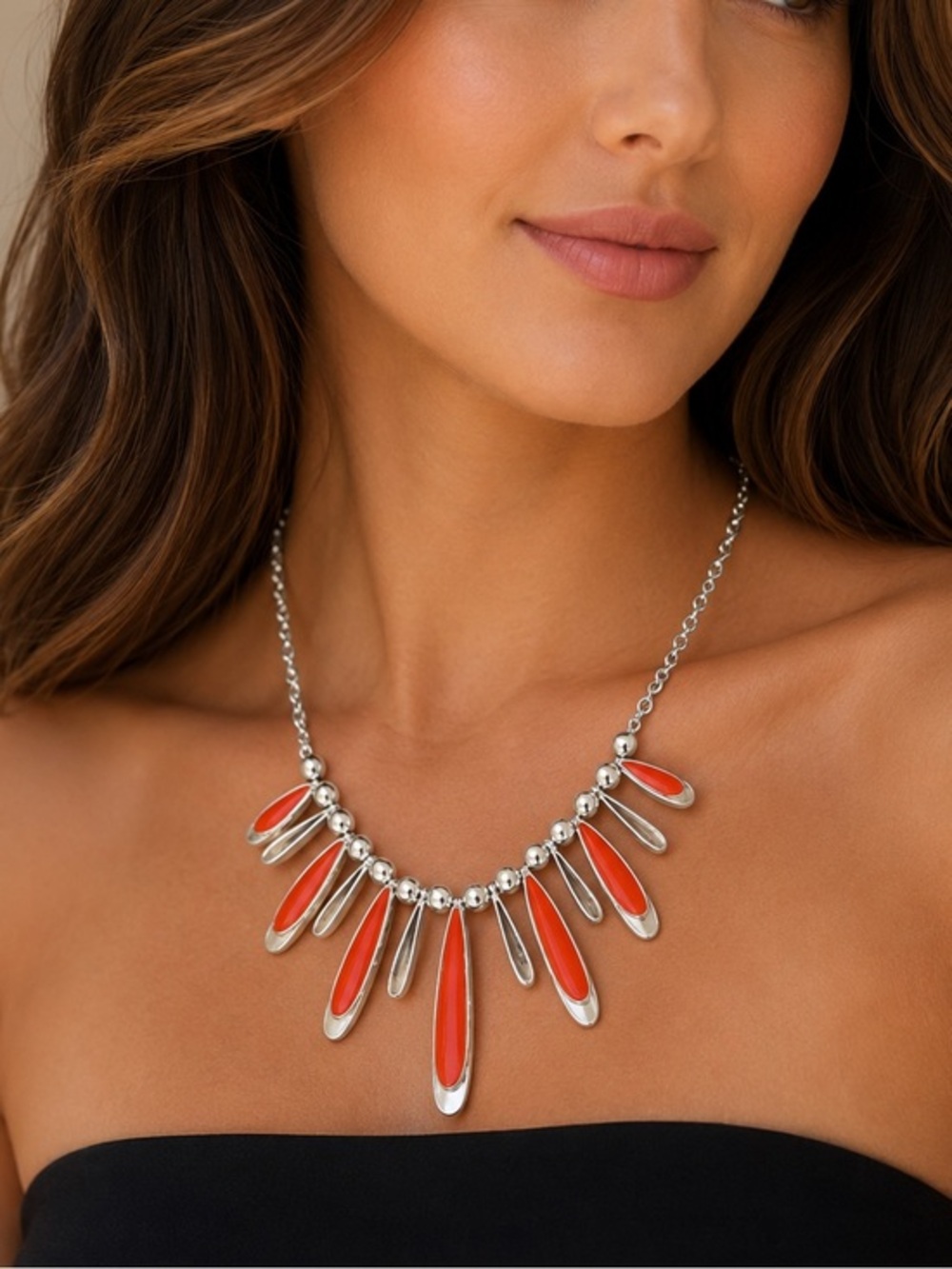 Peachy/Orange and silver necklace